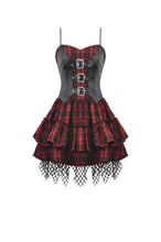 Load image into Gallery viewer, Red-Black Plaid Leather Layered Punk Sweetcore Dress DW1156 - Gothlolibeauty