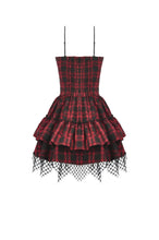 Load image into Gallery viewer, Red-Black Plaid Leather Layered Punk Sweetcore Dress DW1156 - Gothlolibeauty