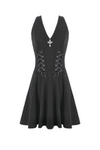 Load image into Gallery viewer, Night Vine Shackles - Dark Techwear Halter V-Neck Cross Pendant Double Eyelet Corset Lace-Up A-Line Dress DW1168