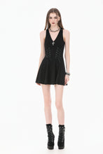 Load image into Gallery viewer, Night Vine Shackles - Dark Techwear Halter V-Neck Cross Pendant Double Eyelet Corset Lace-Up A-Line Dress DW1168