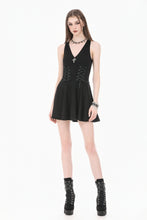 Load image into Gallery viewer, Night Vine Shackles - Dark Techwear Halter V-Neck Cross Pendant Double Eyelet Corset Lace-Up A-Line Dress DW1168