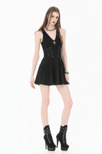 Load image into Gallery viewer, Night Vine Shackles - Dark Techwear Halter V-Neck Cross Pendant Double Eyelet Corset Lace-Up A-Line Dress DW1168