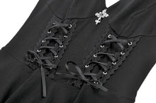 Load image into Gallery viewer, Night Vine Shackles - Dark Techwear Halter V-Neck Cross Pendant Double Eyelet Corset Lace-Up A-Line Dress DW1168