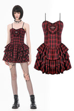 Load image into Gallery viewer, Sweet Punk Red  Black Tartan Cami Dress with Heart Buckle  DW1173