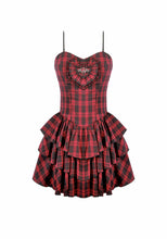 Load image into Gallery viewer, Sweet Punk Red  Black Tartan Cami Dress with Heart Buckle  DW1173