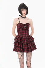 Load image into Gallery viewer, Sweet Punk Red  Black Tartan Cami Dress with Heart Buckle  DW1173