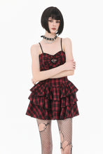 Load image into Gallery viewer, Sweet Punk Red  Black Tartan Cami Dress with Heart Buckle  DW1173