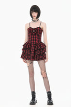 Load image into Gallery viewer, Sweet Punk Red  Black Tartan Cami Dress with Heart Buckle  DW1173