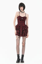 Load image into Gallery viewer, Sweet Punk Red  Black Tartan Cami Dress with Heart Buckle  DW1173