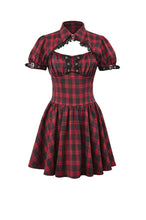 Load image into Gallery viewer, Retro Punk Red Plaid Cutout Lace-Up Mini Dress DW1174
