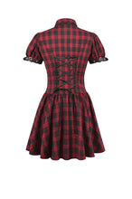 Load image into Gallery viewer, Retro Punk Red Plaid Cutout Lace-Up Mini Dress DW1174