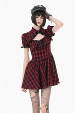 Load image into Gallery viewer, Retro Punk Red Plaid Cutout Lace-Up Mini Dress DW1174