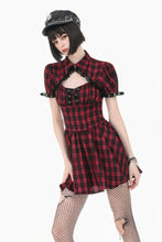 Load image into Gallery viewer, Retro Punk Red Plaid Cutout Lace-Up Mini Dress DW1174