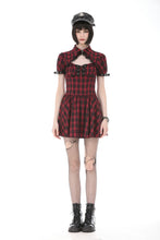 Load image into Gallery viewer, Retro Punk Red Plaid Cutout Lace-Up Mini Dress DW1174