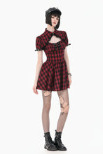 Load image into Gallery viewer, Retro Punk Red Plaid Cutout Lace-Up Mini Dress DW1174