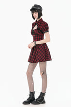 Load image into Gallery viewer, Retro Punk Red Plaid Cutout Lace-Up Mini Dress DW1174