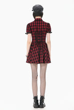 Load image into Gallery viewer, Retro Punk Red Plaid Cutout Lace-Up Mini Dress DW1174