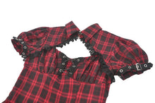 Load image into Gallery viewer, Retro Punk Red Plaid Cutout Lace-Up Mini Dress DW1174