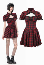 Load image into Gallery viewer, Retro Punk Red Plaid Cutout Lace-Up Mini Dress DW1174