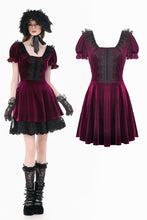 Load image into Gallery viewer, Gothic Romantic Burgundy Velvet Dress with Square Neck and Black Lace Patchwork  DW1175