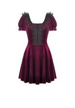 Load image into Gallery viewer, Gothic Romantic Burgundy Velvet Dress with Square Neck and Black Lace Patchwork  DW1175