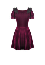 Load image into Gallery viewer, Gothic Romantic Burgundy Velvet Dress with Square Neck and Black Lace Patchwork  DW1175