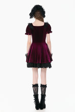 Load image into Gallery viewer, Gothic Romantic Burgundy Velvet Dress with Square Neck and Black Lace Patchwork  DW1175