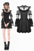 Load image into Gallery viewer, Romantic Gothic High-Neck Sheer Mesh Dress with Layered Lace Frill and Bell Sleeves DW1176