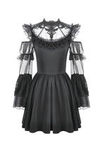 Load image into Gallery viewer, Romantic Gothic High-Neck Sheer Mesh Dress with Layered Lace Frill and Bell Sleeves DW1176