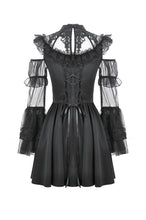 Load image into Gallery viewer, Romantic Gothic High-Neck Sheer Mesh Dress with Layered Lace Frill and Bell Sleeves DW1176