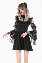 Load image into Gallery viewer, Romantic Gothic High-Neck Sheer Mesh Dress with Layered Lace Frill and Bell Sleeves DW1176