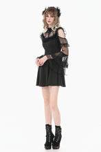 Load image into Gallery viewer, Romantic Gothic High-Neck Sheer Mesh Dress with Layered Lace Frill and Bell Sleeves DW1176