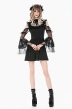 Load image into Gallery viewer, Romantic Gothic High-Neck Sheer Mesh Dress with Layered Lace Frill and Bell Sleeves DW1176