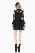 Load image into Gallery viewer, Romantic Gothic High-Neck Sheer Mesh Dress with Layered Lace Frill and Bell Sleeves DW1176