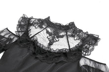 Load image into Gallery viewer, Romantic Gothic High-Neck Sheer Mesh Dress with Layered Lace Frill and Bell Sleeves DW1176