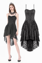 Load image into Gallery viewer, Gothic Romantic All-Stretch Lace Cami Dress with High-Low Ruffle Tail Hem DW1178