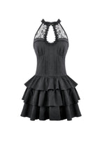Load image into Gallery viewer, Gothic Halter Lace Patchwork Rose Jacquard Tiered Ruffle Mini Dress DW1179