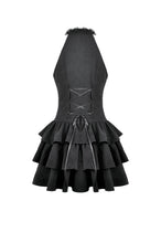 Load image into Gallery viewer, Gothic Halter Lace Patchwork Rose Jacquard Tiered Ruffle Mini Dress DW1179