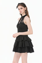 Load image into Gallery viewer, Gothic Halter Lace Patchwork Rose Jacquard Tiered Ruffle Mini Dress DW1179
