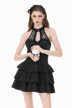 Load image into Gallery viewer, Gothic Halter Lace Patchwork Rose Jacquard Tiered Ruffle Mini Dress DW1179