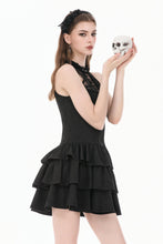 Load image into Gallery viewer, Gothic Halter Lace Patchwork Rose Jacquard Tiered Ruffle Mini Dress DW1179