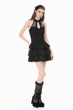 Load image into Gallery viewer, Gothic Halter Lace Patchwork Rose Jacquard Tiered Ruffle Mini Dress DW1179