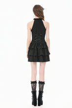 Load image into Gallery viewer, Gothic Halter Lace Patchwork Rose Jacquard Tiered Ruffle Mini Dress DW1179