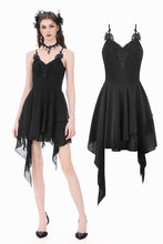 Load image into Gallery viewer, Goth V-Neck Lace Embroidery Asymmetric Flowy Chiffon Dress DW1180