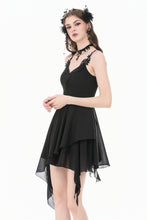 Load image into Gallery viewer, Goth V-Neck Lace Embroidery Asymmetric Flowy Chiffon Dress DW1180