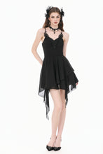 Load image into Gallery viewer, Goth V-Neck Lace Embroidery Asymmetric Flowy Chiffon Dress DW1180