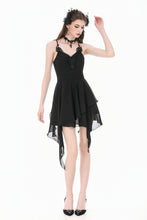Load image into Gallery viewer, Goth V-Neck Lace Embroidery Asymmetric Flowy Chiffon Dress DW1180