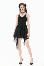 Load image into Gallery viewer, Goth V-Neck Lace Embroidery Asymmetric Flowy Chiffon Dress DW1180