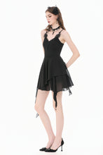 Load image into Gallery viewer, Goth V-Neck Lace Embroidery Asymmetric Flowy Chiffon Dress DW1180