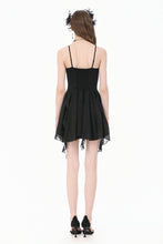 Load image into Gallery viewer, Goth V-Neck Lace Embroidery Asymmetric Flowy Chiffon Dress DW1180